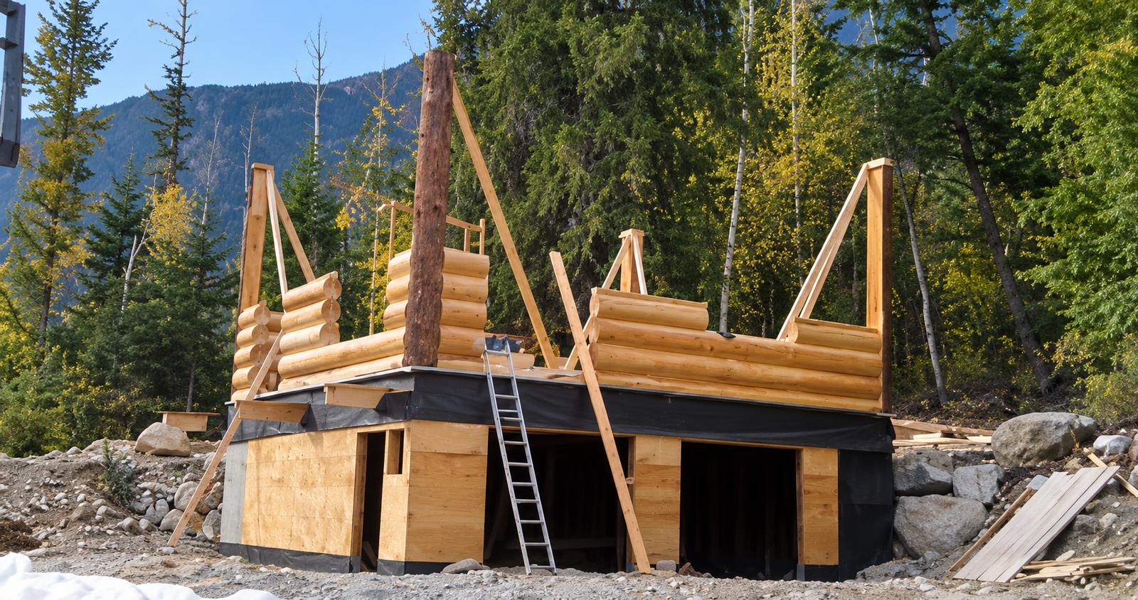 Timberlock log home under construction, Powell River, BC